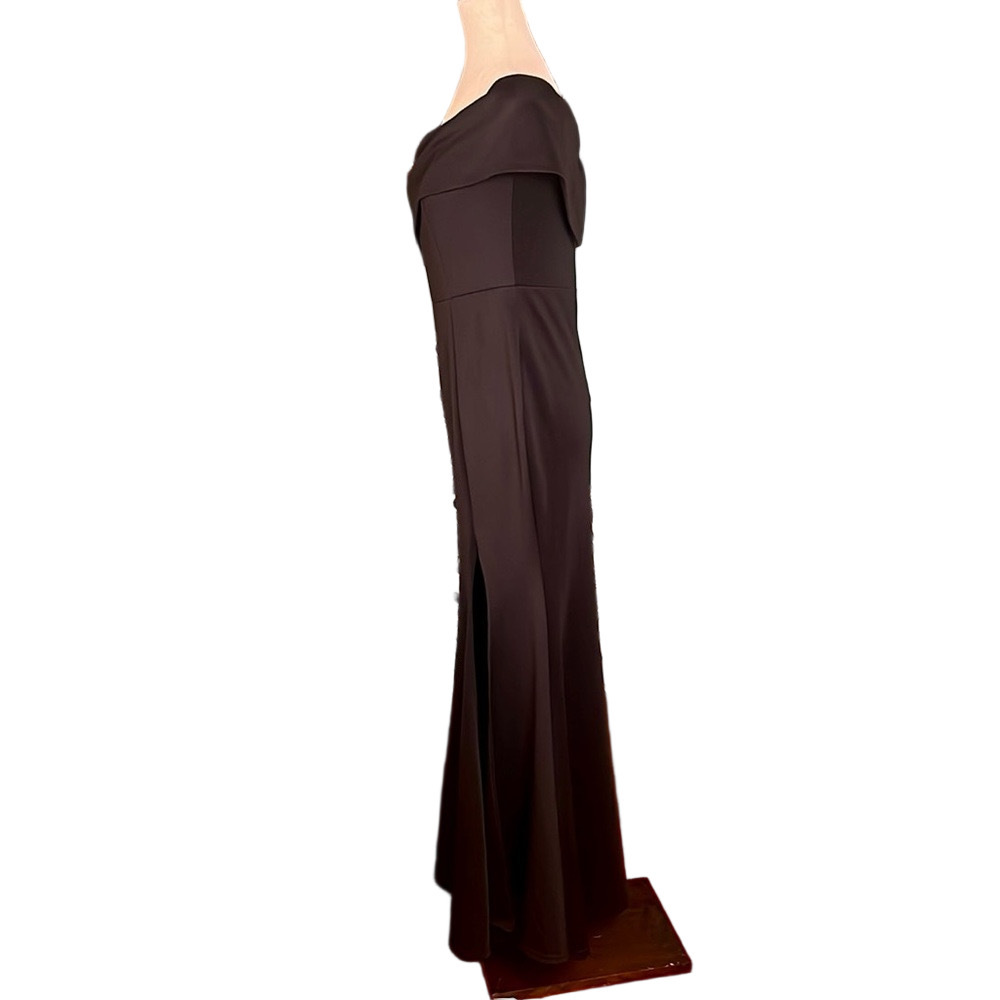 FORMAL Women’s Black Maxi Length One Shoulder side slit from hem Black Dress EUC - Picture 6 of 12